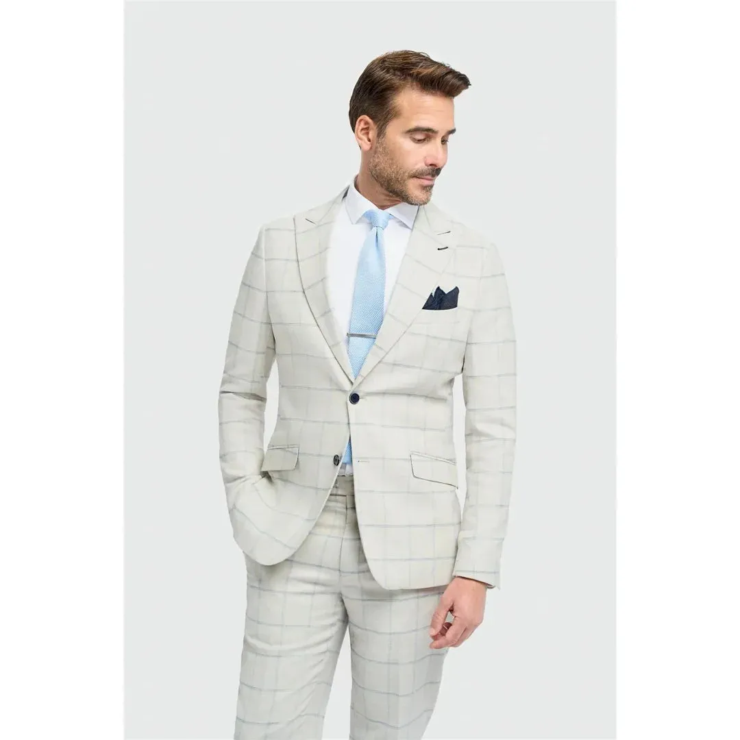 Gabriel - Men's Grey Linen Checked Blazer sold by Tru Clothing