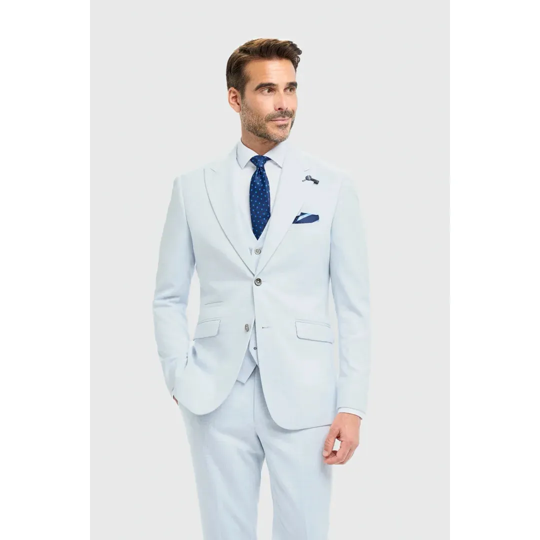 Tropez - Men's 3 Piece Sky Blue Tailored Fit Suit sold by Tru Clothing