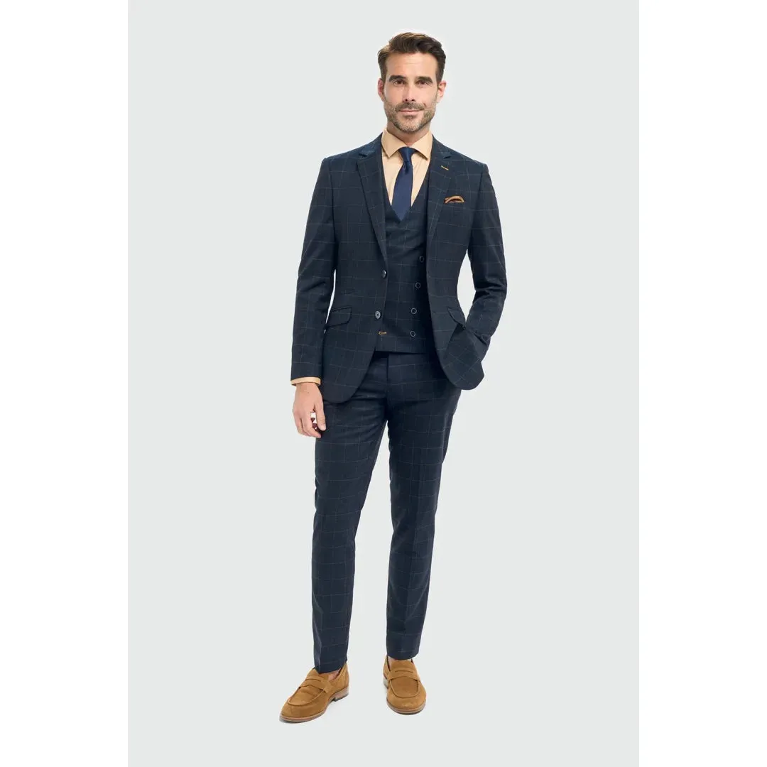 Torino - Men's 3 Piece Tailored Fit Navy Check Suit sold by Tru Clothing product image thumbnail 2