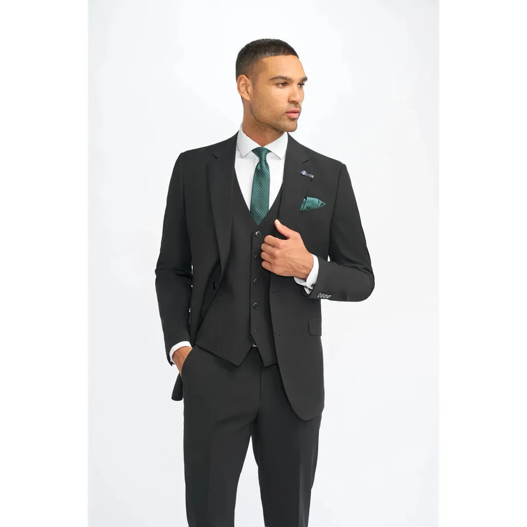 Malibu - Men's Black 3 Piece Tailored Fit Suit sold by Tru Clothing