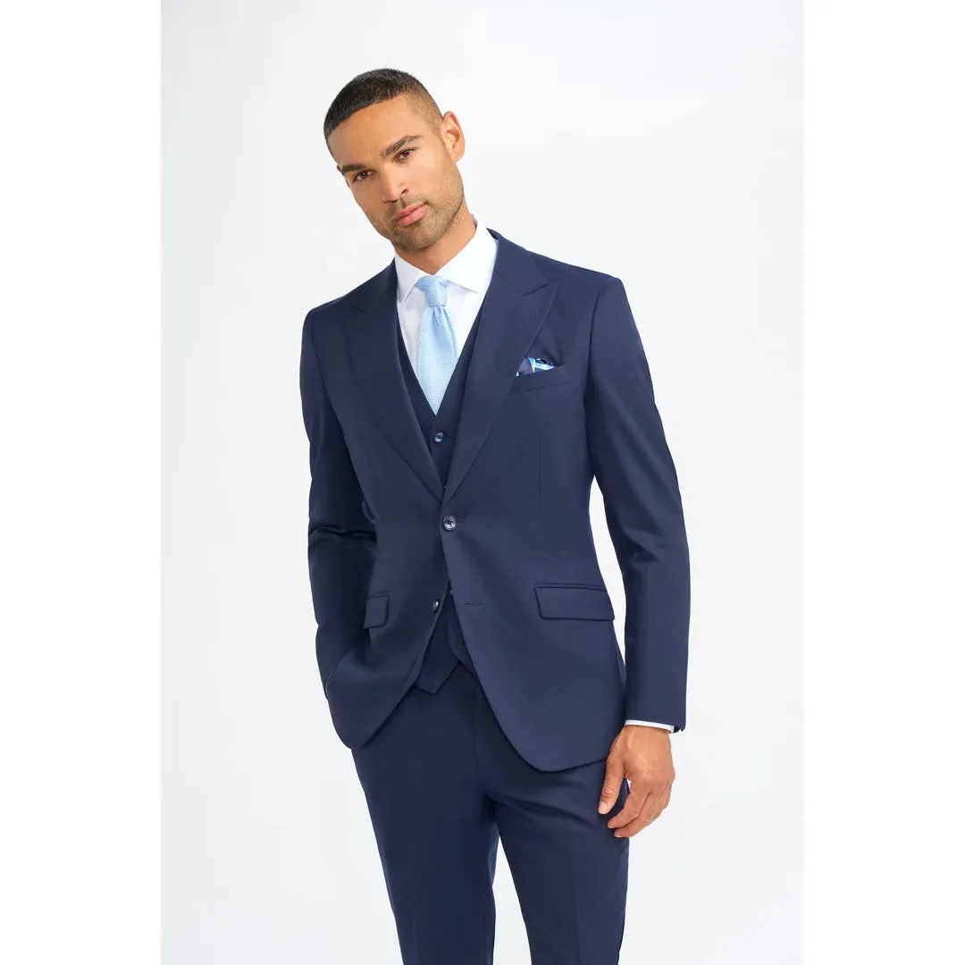 James - Men's Navy Blue 3 Piece Wool Tailored Fit Suit sold by Tru Clothing