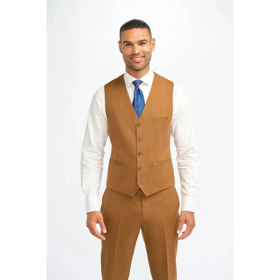 James - Men's Camel Brown 3 Piece Wool Tailored Fit Suit sold by Tru Clothing product image thumbnail 3
