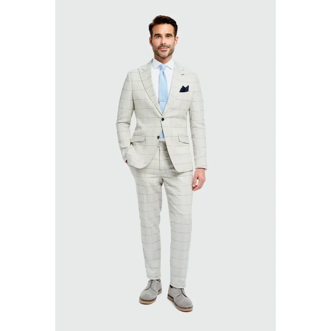 Gabriel - Men's Grey 2 Piece Linen Checked Suit sold by Tru Clothing product image thumbnail 2