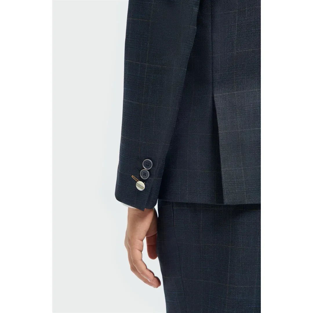 Torino - Boys 3 Piece Tailored Fit Navy Check Suit sold by Tru Clothing product image thumbnail 3