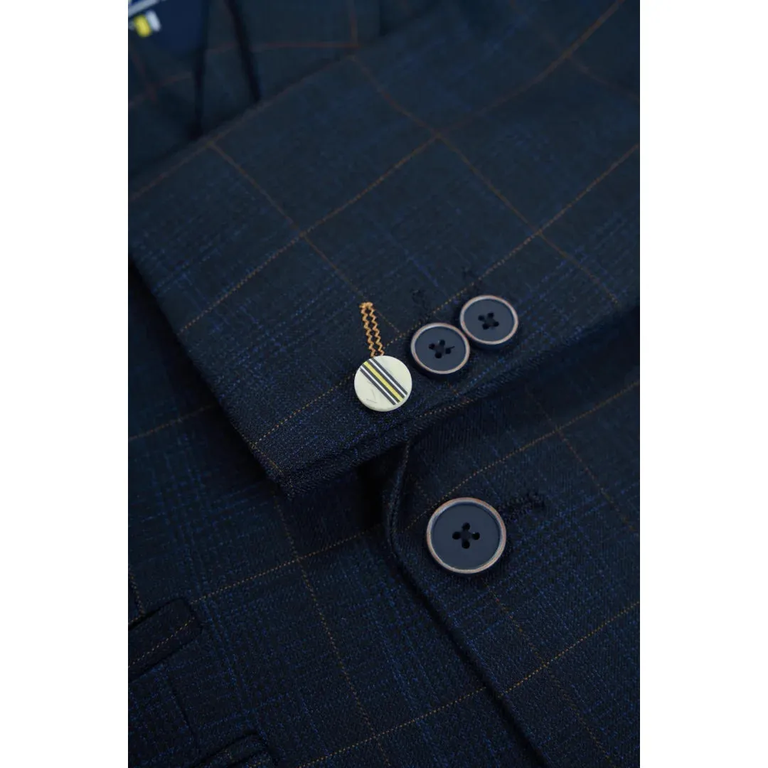 Torino - Boys 3 Piece Tailored Fit Navy Check Suit sold by Tru Clothing product image thumbnail 4