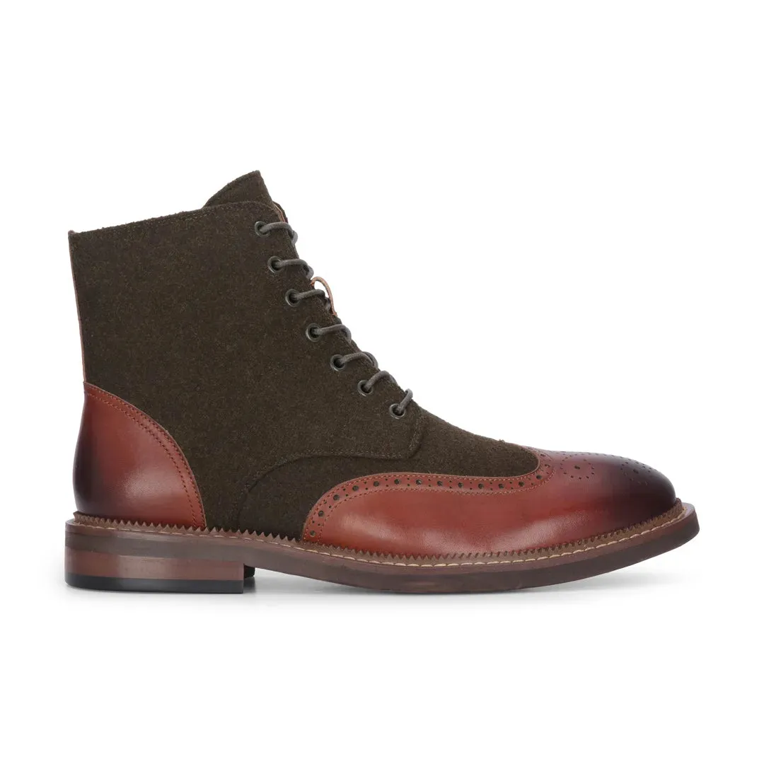 Clifford - Men's Khaki Brown Brogue Leather Ankle Boots sold by Tru Clothing