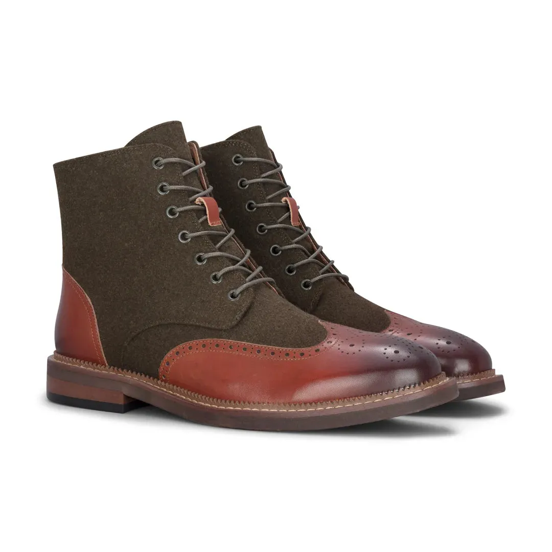 Clifford - Men's Khaki Brown Brogue Leather Ankle Boots sold by Tru Clothing product image thumbnail 2