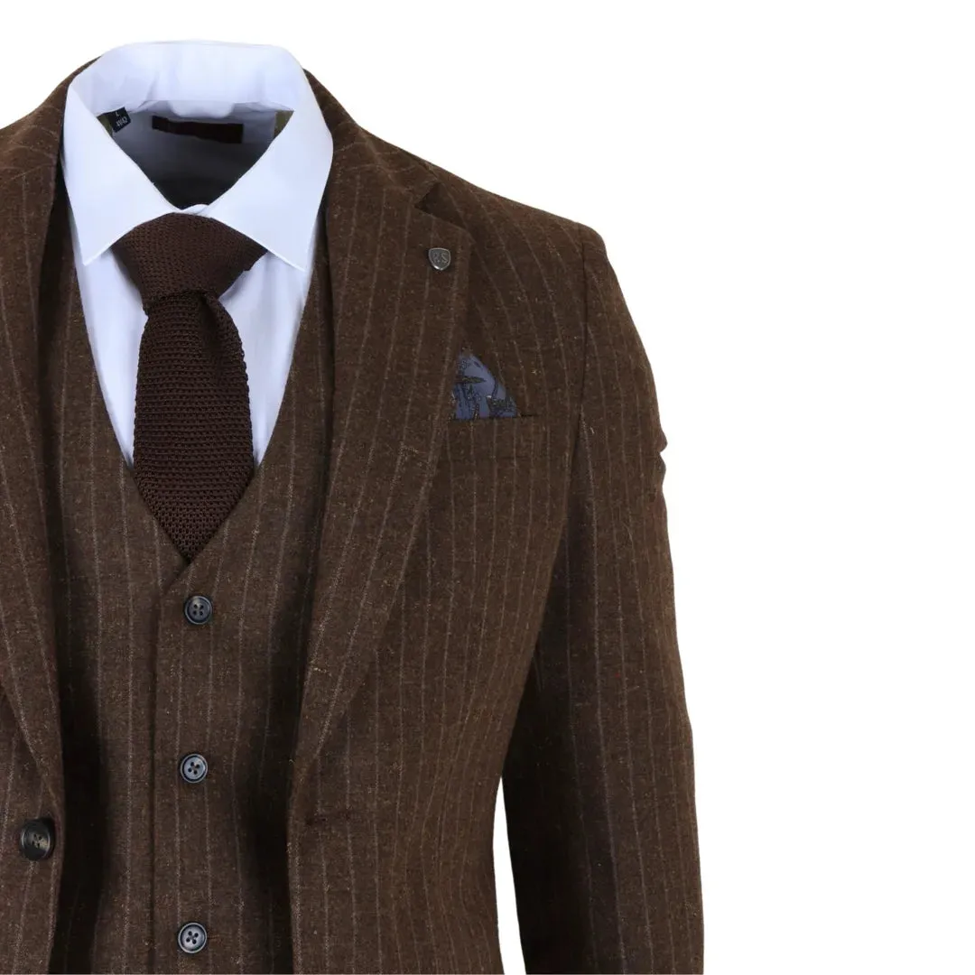 Victor - Men's Brown Pinstripe Slim Fit 3 Piece Suit sold by Tru Clothing product image thumbnail 5