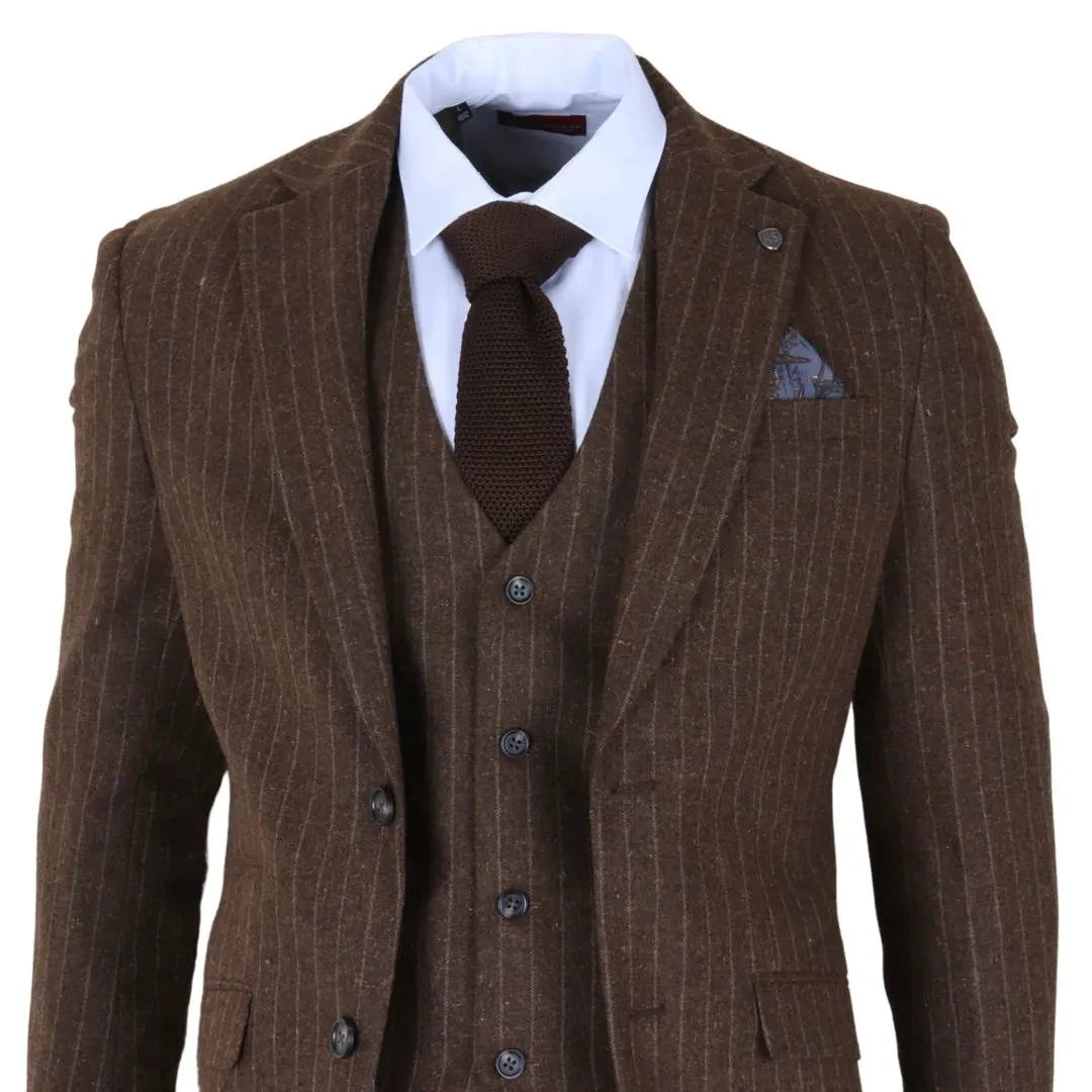 Victor - Men's Brown Pinstripe Slim Fit 3 Piece Suit sold by Tru Clothing product image thumbnail 4