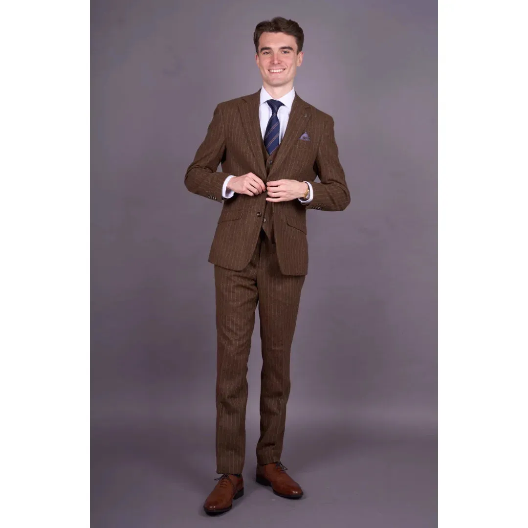 Victor - Men's Brown Pinstripe Slim Fit 3 Piece Suit sold by Tru Clothing product image thumbnail 2