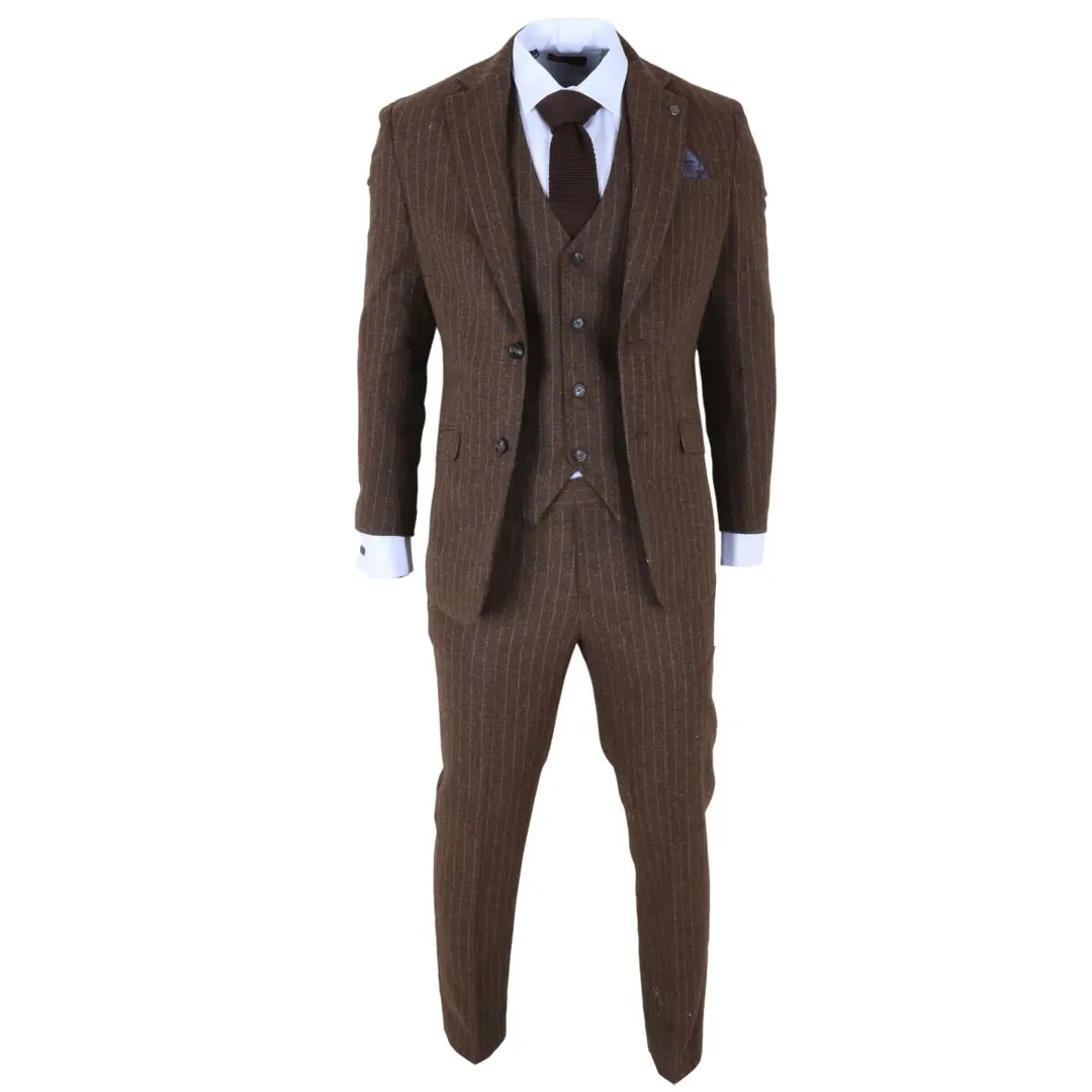 Victor - Men's Brown Pinstripe Slim Fit 3 Piece Suit sold by Tru Clothing product image thumbnail 3