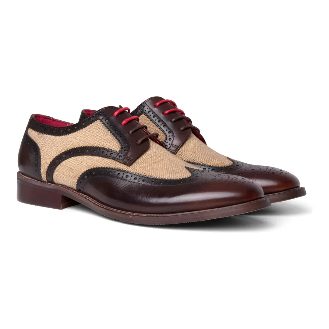 Cole - Men's Brown Leather Canvas Detailing Brogue Shoes sold by Tru Clothing product image thumbnail 2
