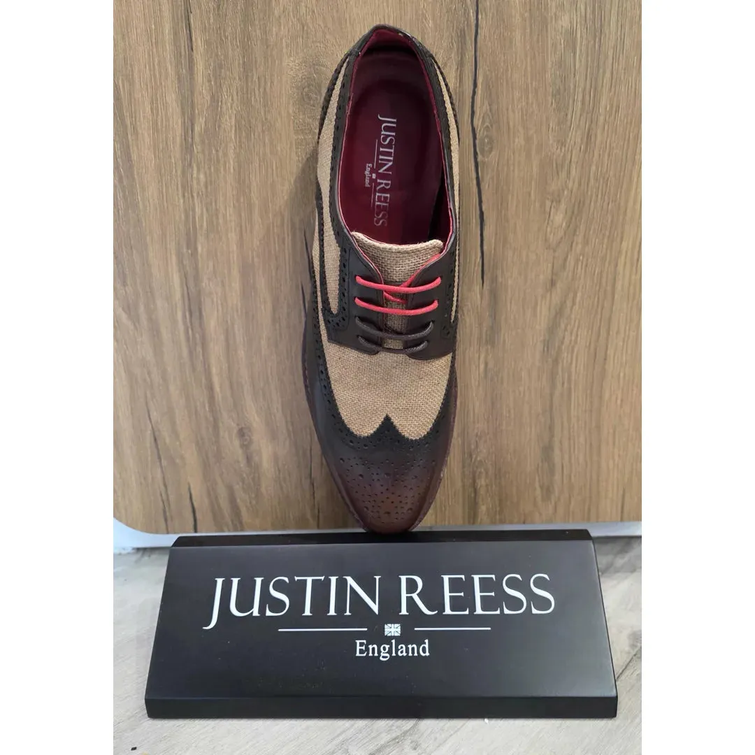 Cole - Men's Brown Leather Canvas Detailing Brogue Shoes sold by Tru Clothing product image thumbnail 4