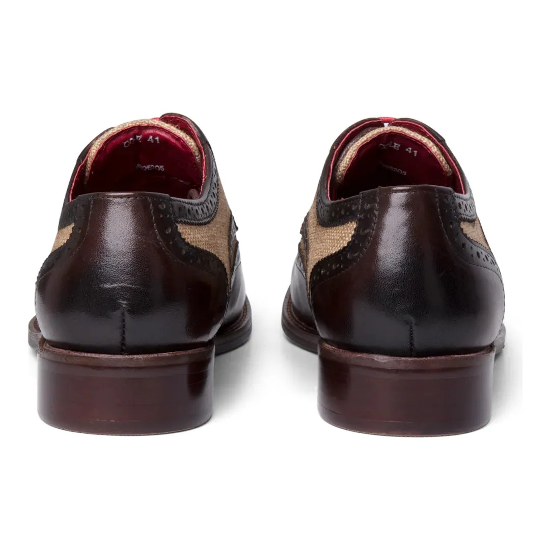 Cole - Men's Brown Leather Canvas Detailing Brogue Shoes sold by Tru Clothing product image thumbnail 3