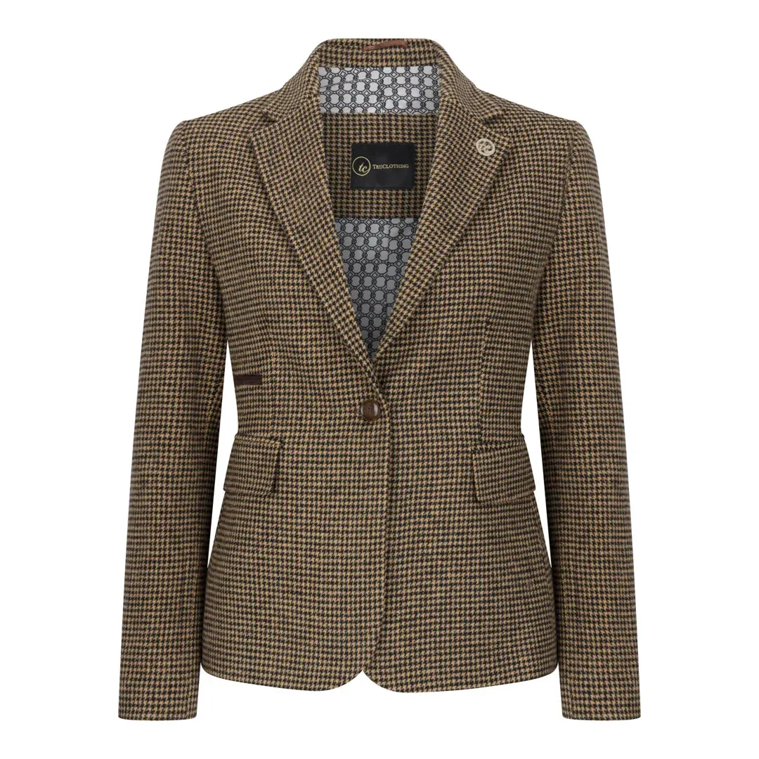 TPW-20 - Women's Wool Blend Brown Dogtooth Tweed Blazer sold by Tru Clothing
