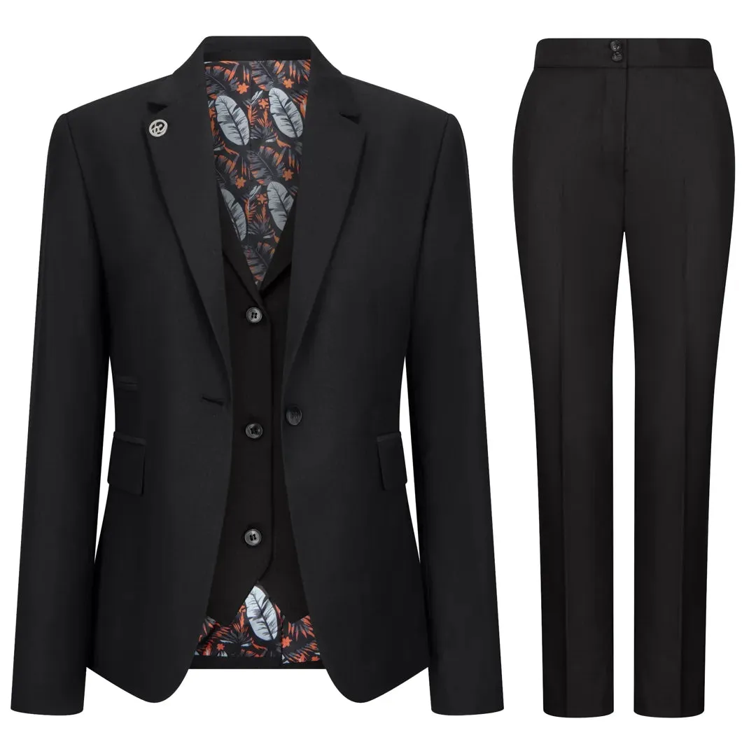 TPW-13 - Women's 3 Piece Plain Black Suit sold by Tru Clothing