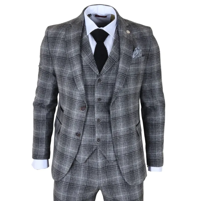 TP-30 - Men's Grey Tweed Check 3 Piece Suit sold by Tru Clothing