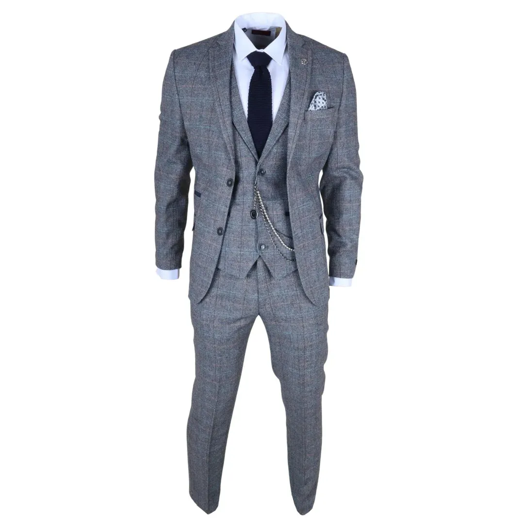 STZ74 - Men's 3 Piece Suit Wool Tweed Light Blue Grey Check sold by Tru Clothing product image thumbnail 3