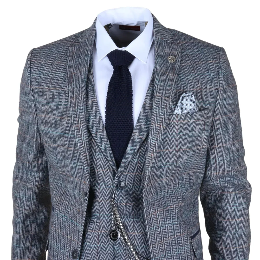 STZ74 - Men's 3 Piece Suit Wool Tweed Light Blue Grey Check sold by Tru Clothing product image thumbnail 4