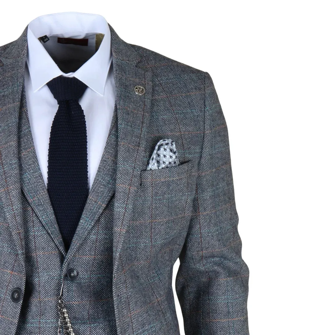 STZ74 - Men's 3 Piece Suit Wool Tweed Light Blue Grey Check sold by Tru Clothing product image thumbnail 5