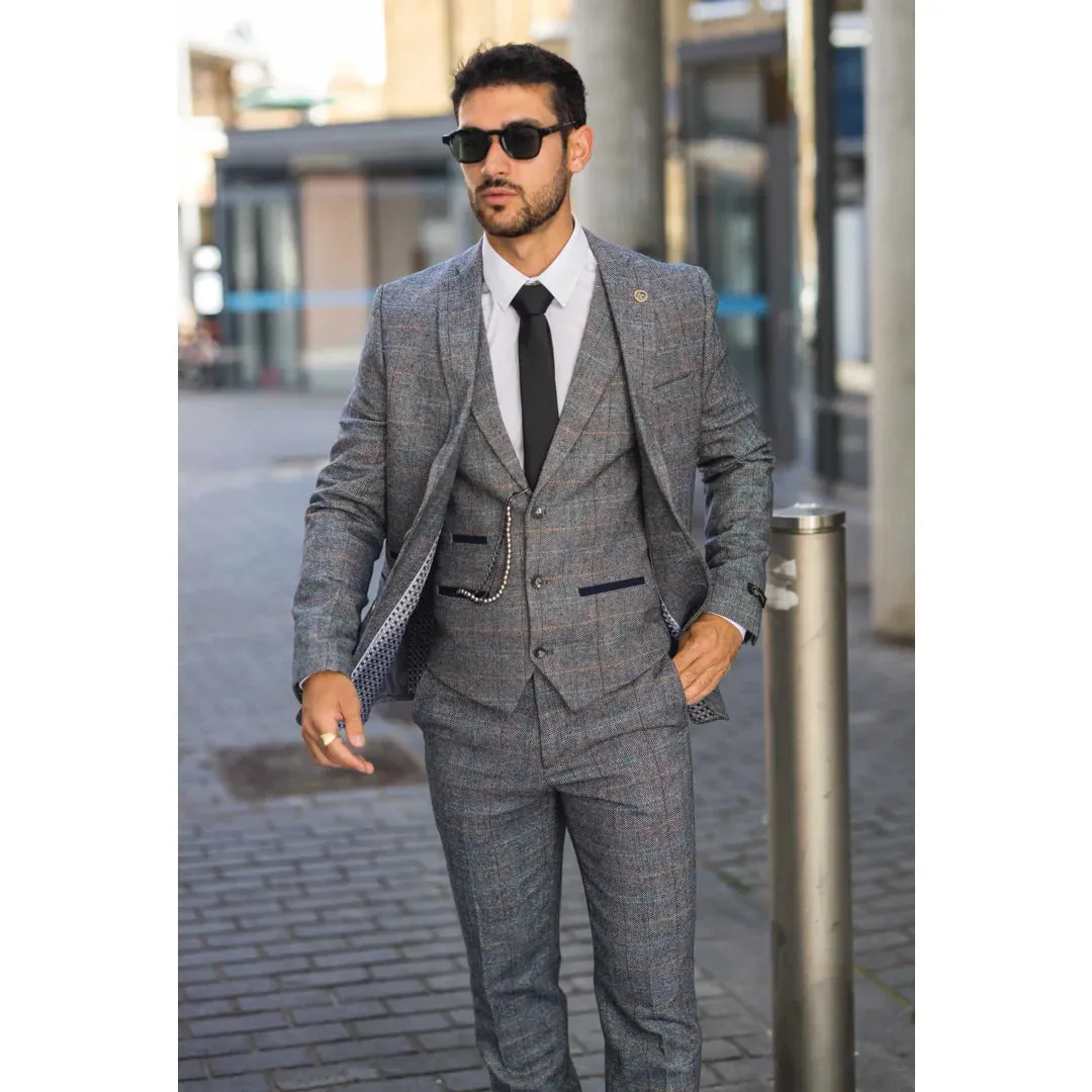 STZ74 - Men's 3 Piece Suit Wool Tweed Light Blue Grey Check sold by Tru Clothing product image thumbnail 2