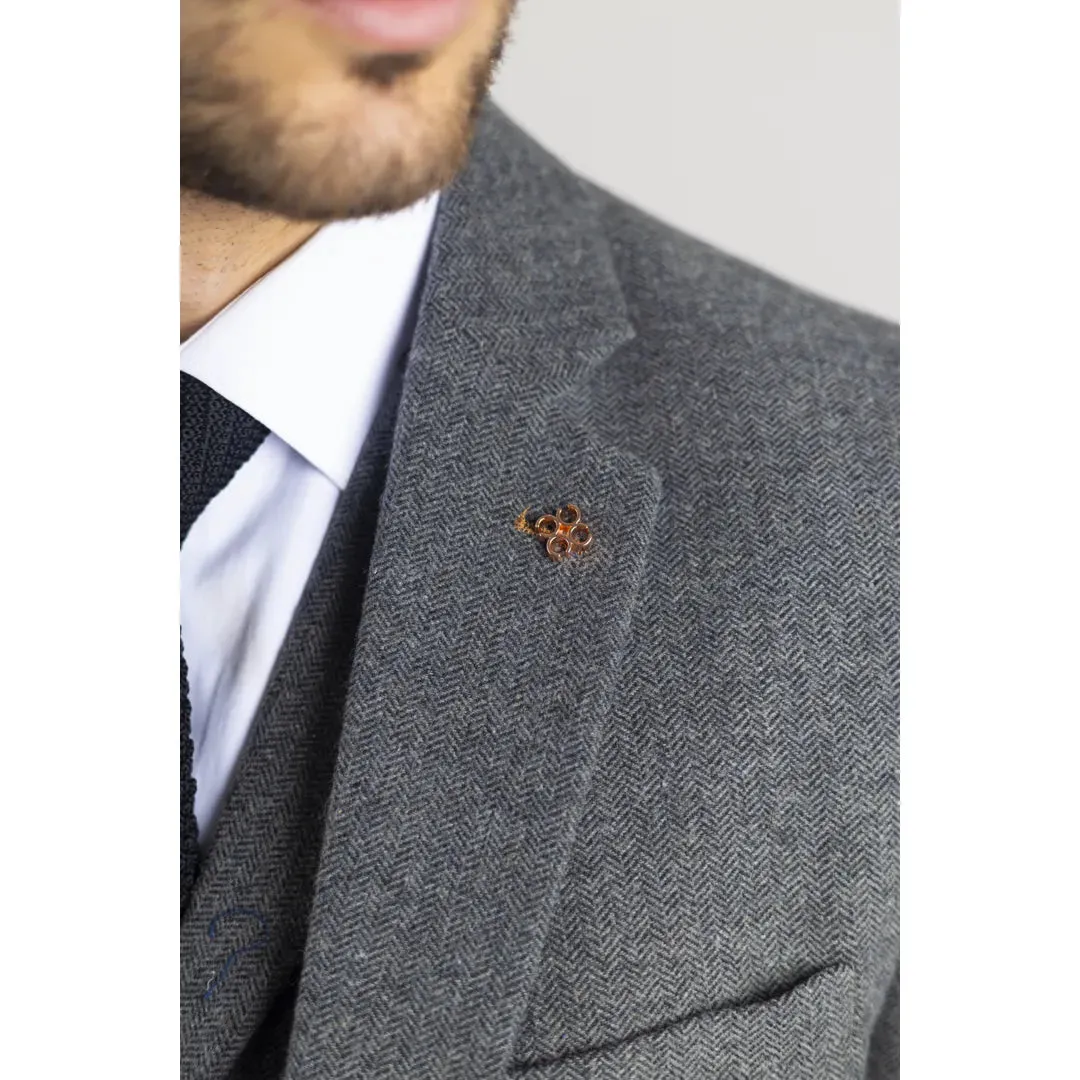 Cosmo - Men's Grey 3 Piece Herringbone Tweed Suit sold by Tru Clothing product image thumbnail 5