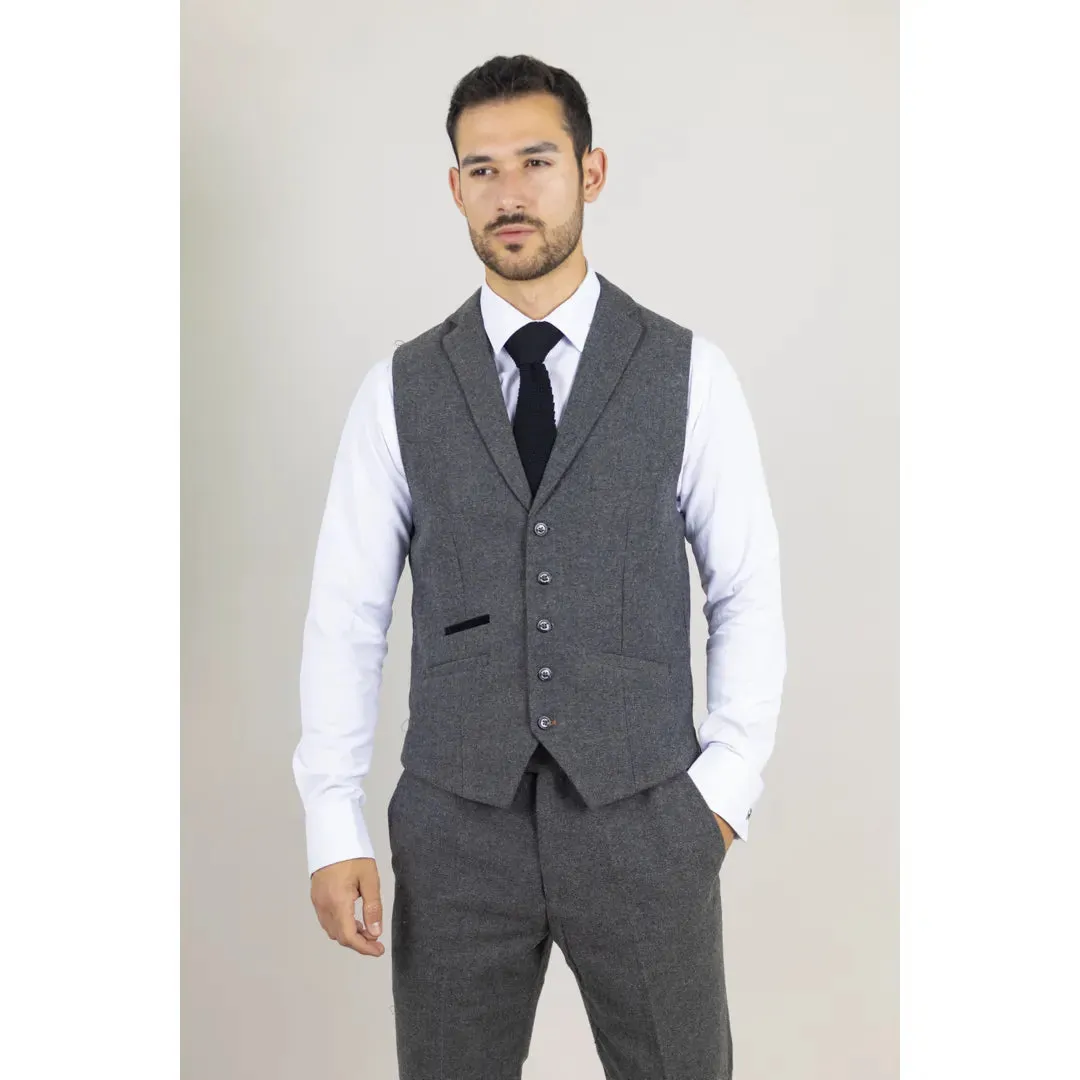 Cosmo - Men's Grey 3 Piece Herringbone Tweed Suit sold by Tru Clothing product image thumbnail 4