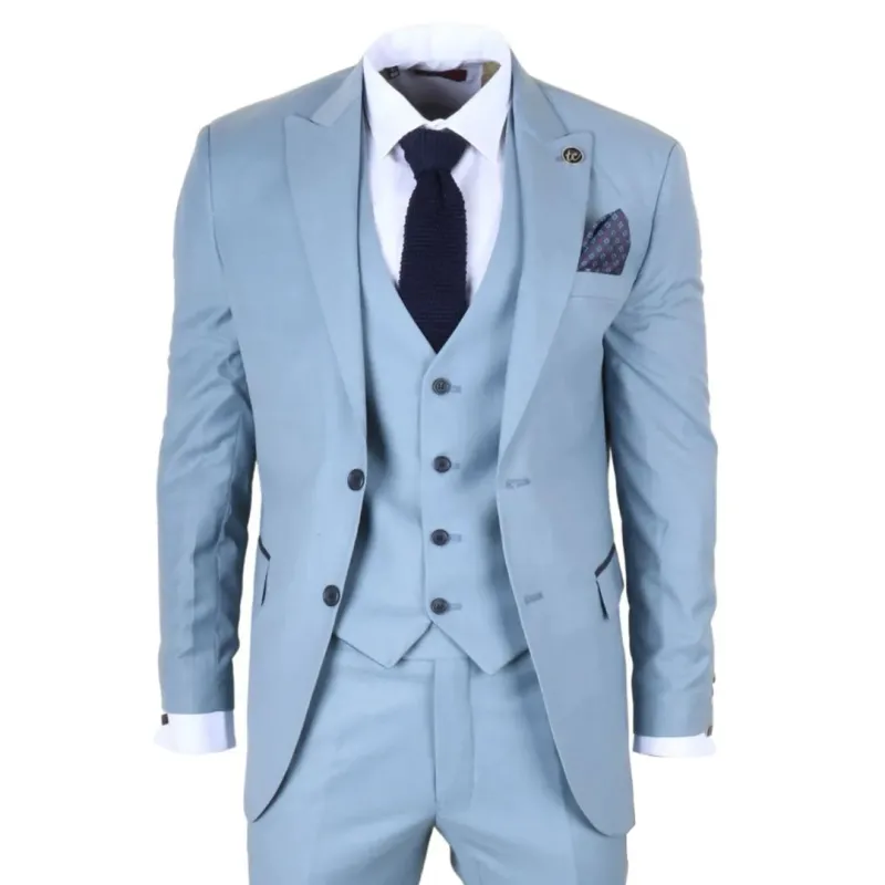 IM32 - Men's Plain Turquoise Blue 3 Piece Suit sold by Tru Clothing