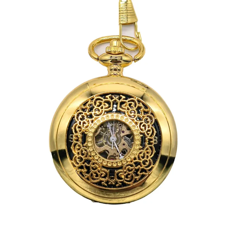 Mechanical Skeleton Half Hunter Antique Brass Pocket Watch sold by Tru Clothing