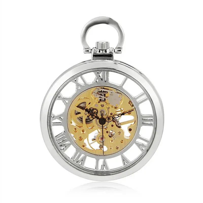 Mechanical Skeleton Open Face Silver Pocket Watch sold by Tru Clothing
