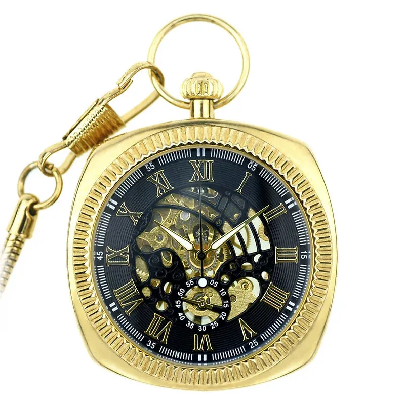 Mechanical Skeleton Open Face Square Pocket Watch sold by Tru Clothing