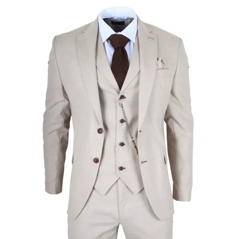 James - Men's 3 Piece Cream Tailored Fit Suit sold by Tru Clothing