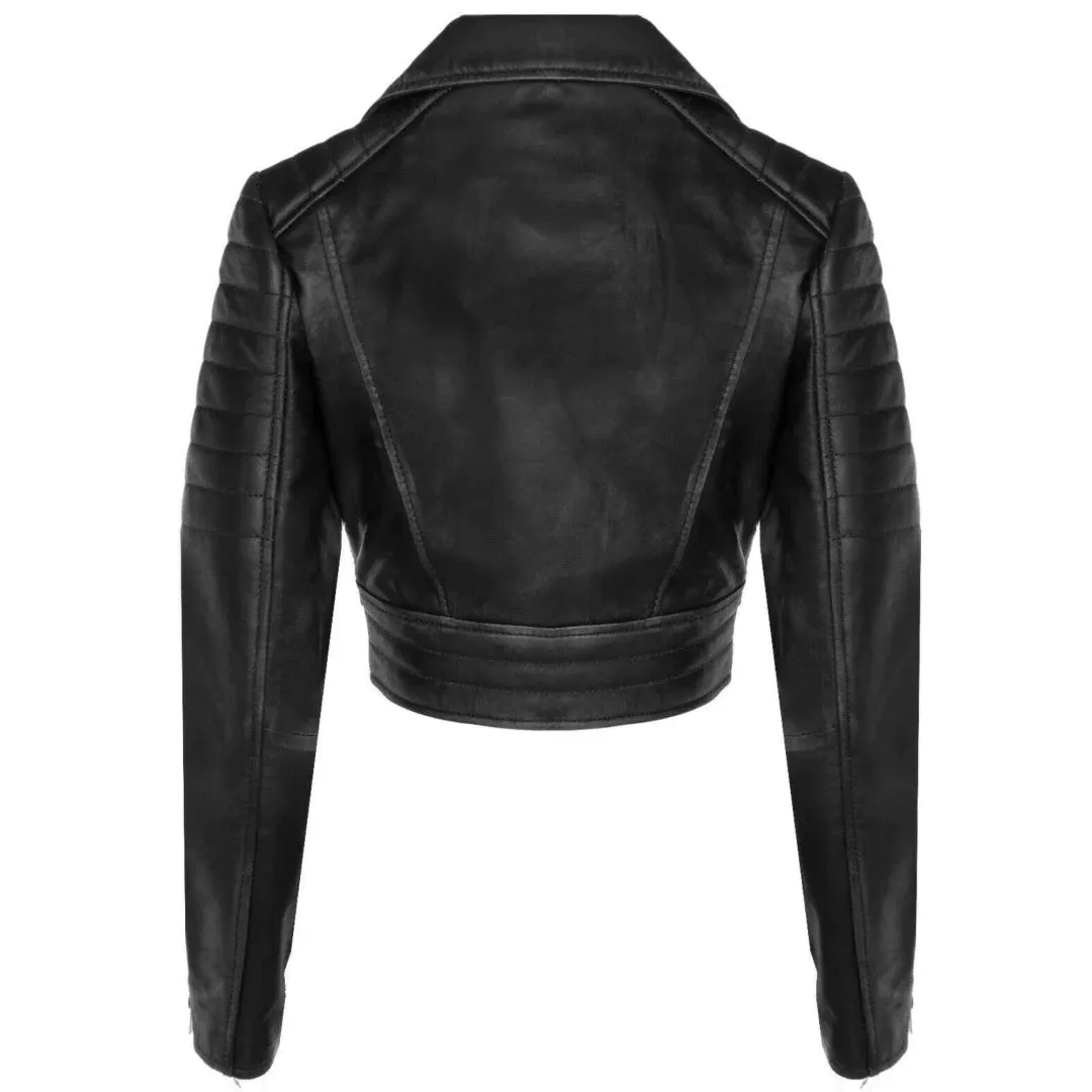 Women's Real Leather Short Cropped Length Biker Jacket sold by Tru Clothing product image thumbnail 5