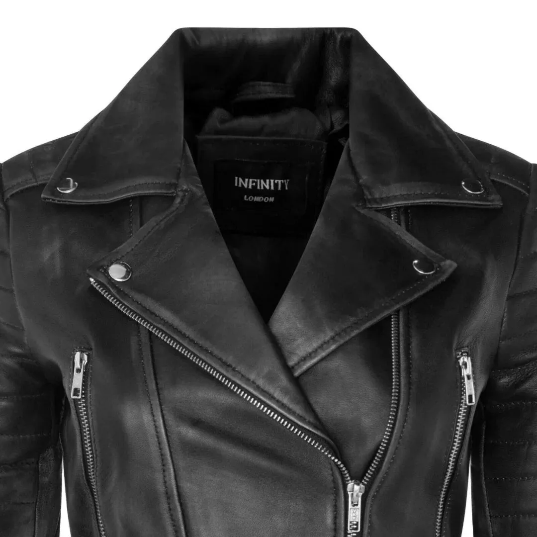 Women's Real Leather Short Cropped Length Biker Jacket sold by Tru Clothing product image thumbnail 3