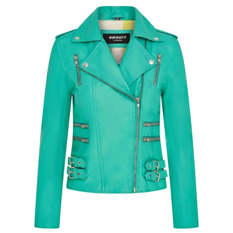 Women's Real Lamb Nappa Leather Vintage Biker Jacket sold by Tru Clothing