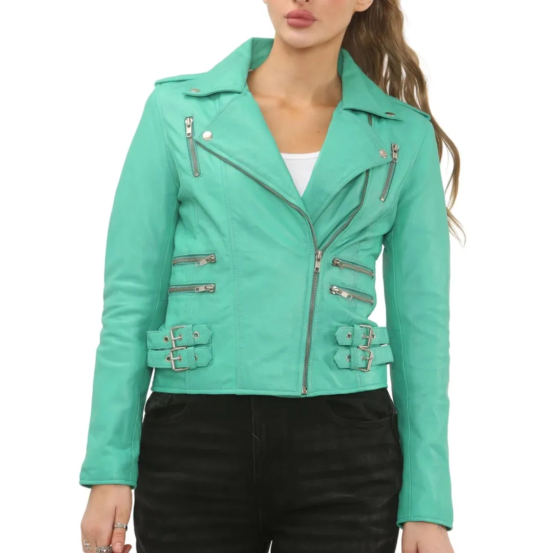 Women's Real Lamb Nappa Leather Vintage Biker Jacket sold by Tru Clothing product image thumbnail 3