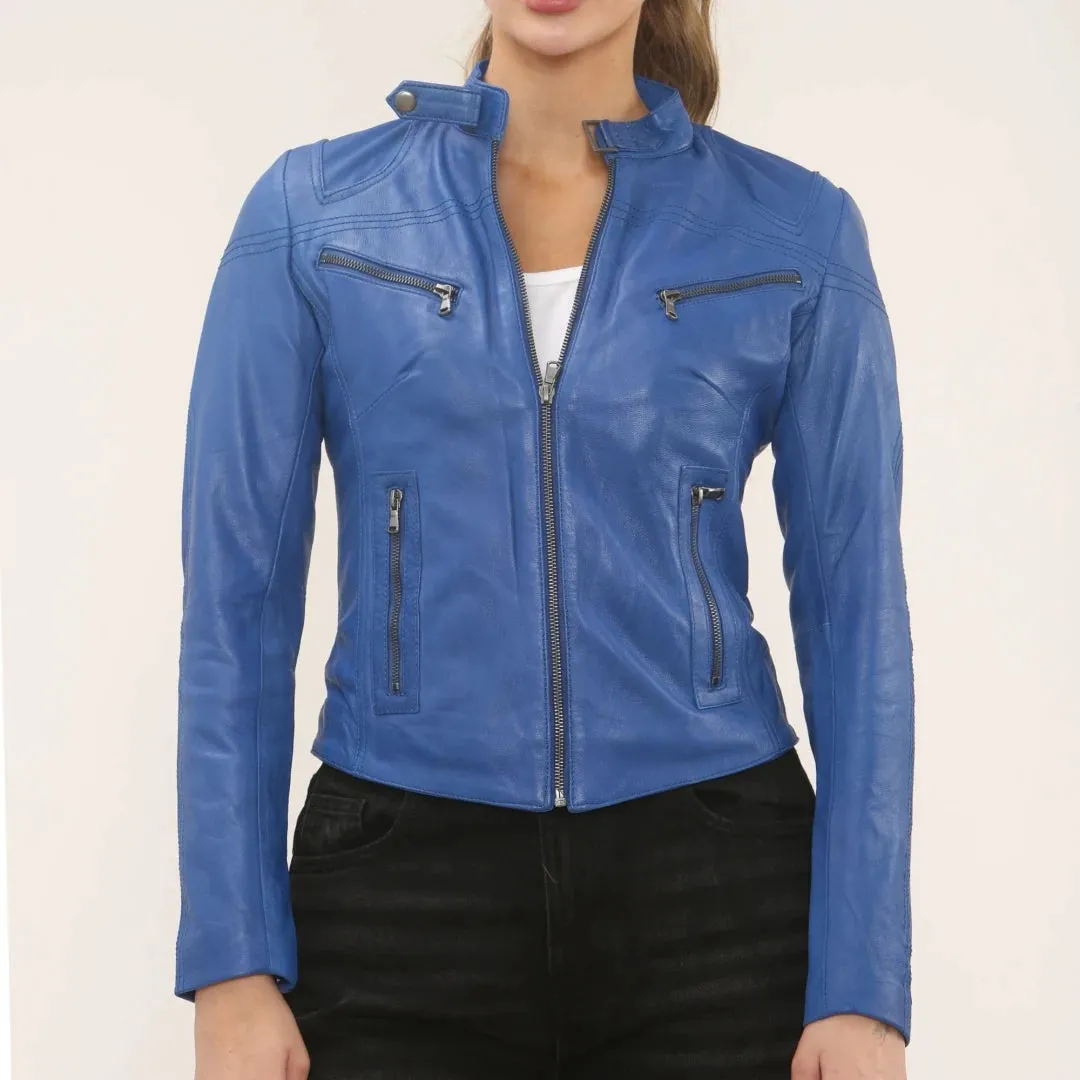 Women's Real Leather Classic Racer Style Biker Jacket sold by Tru Clothing product image thumbnail 2