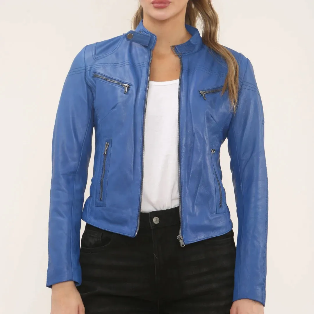 Women's Real Leather Classic Racer Style Biker Jacket sold by Tru Clothing product image thumbnail 3