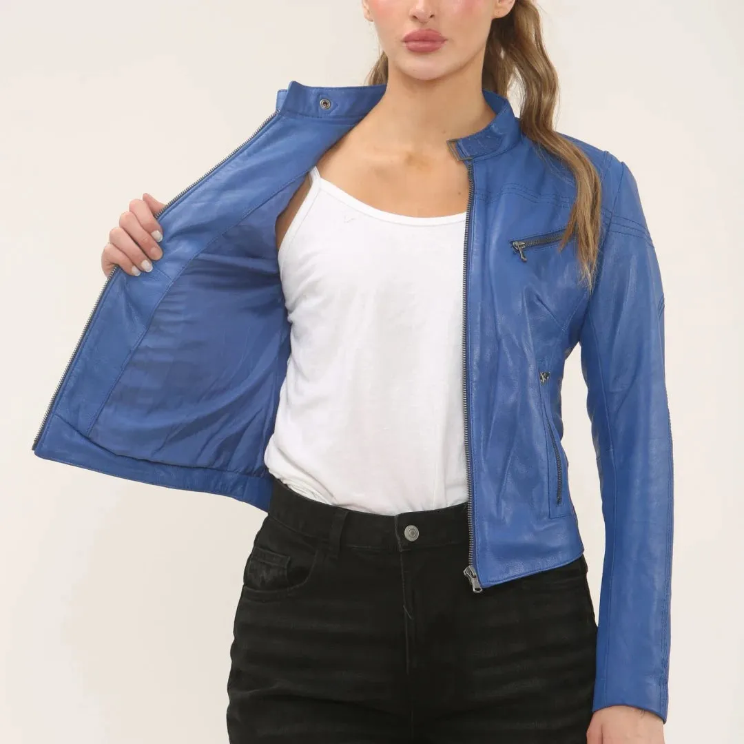 Women's Real Leather Classic Racer Style Biker Jacket sold by Tru Clothing product image thumbnail 4