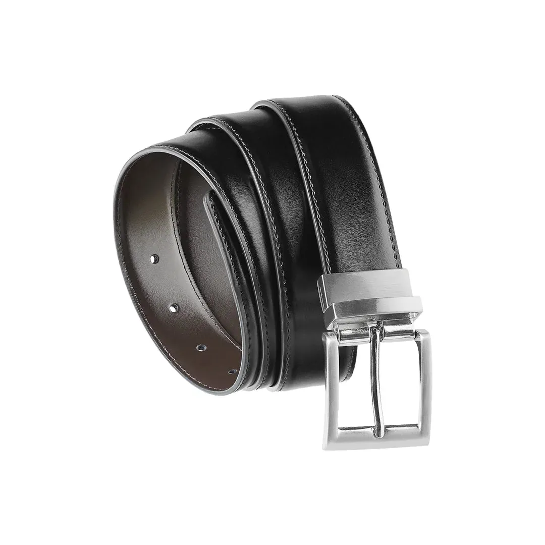 Men’s Leather Black Brown Rotating Buckle Reversible Belt sold by Tru Clothing