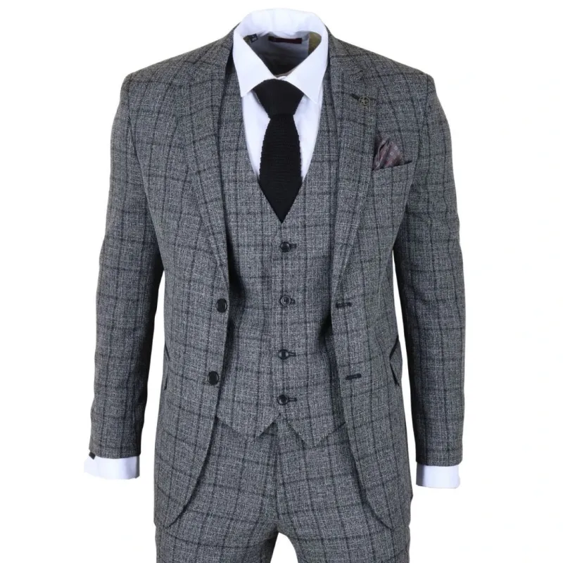IM11 - Men's Charcoal 3 Piece Tailored Fit Check Suit sold by Tru Clothing