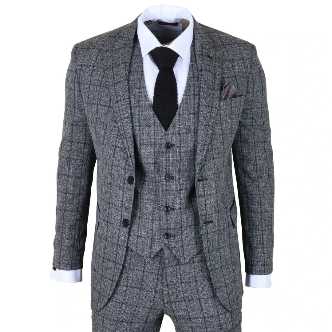 IM11 - Men's Charcoal 3 Piece Tailored Fit Check Suit sold by Tru Clothing