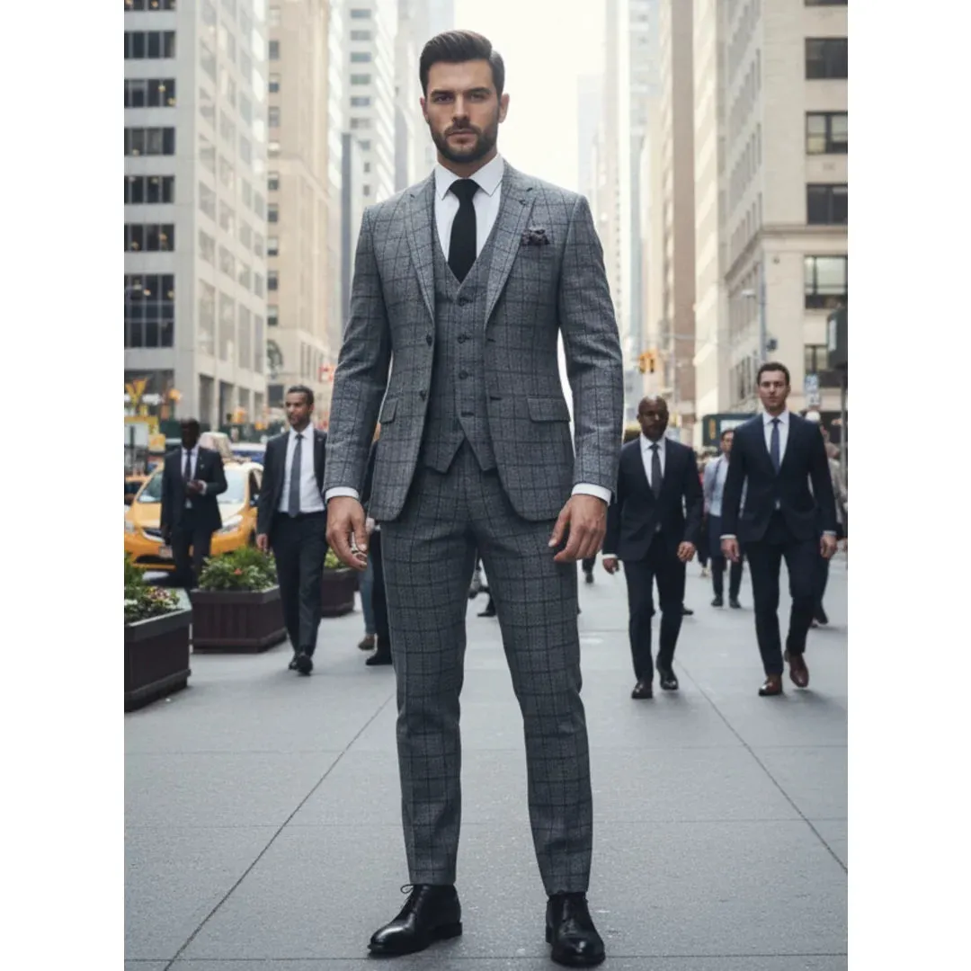 IM11 - Men's Charcoal 3 Piece Tailored Fit Check Suit sold by Tru Clothing product image thumbnail 2