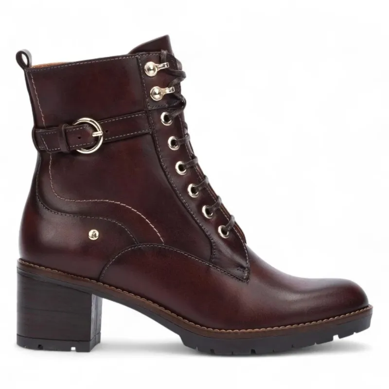 Llanes - Women’s Caoba Brown Leather Mid-Heel Ankle Boots sold by Tru Clothing