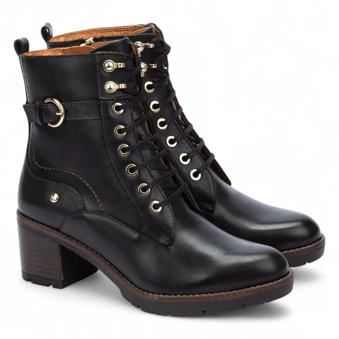 Llanes - Women’s Black Leather Mid-Heel Combat Ankle Boots sold by Tru Clothing product image thumbnail 2