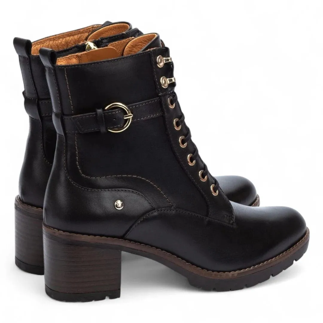 Llanes - Women’s Black Leather Mid-Heel Combat Ankle Boots sold by Tru Clothing product image thumbnail 4