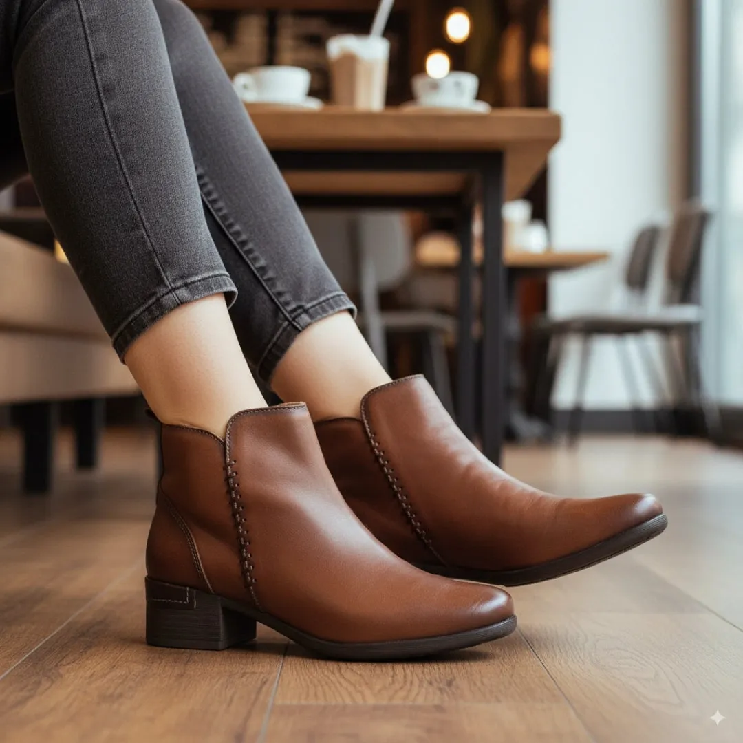 Malaga - Women’s Brown Mid Heel Zip Leather Ankle Boots sold by Tru Clothing product image thumbnail 3