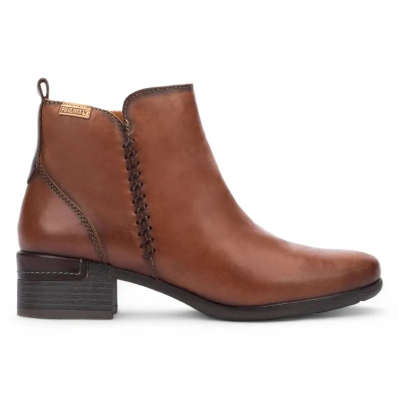 Malaga - Women’s Brown Mid Heel Zip Leather Ankle Boots sold by Tru Clothing