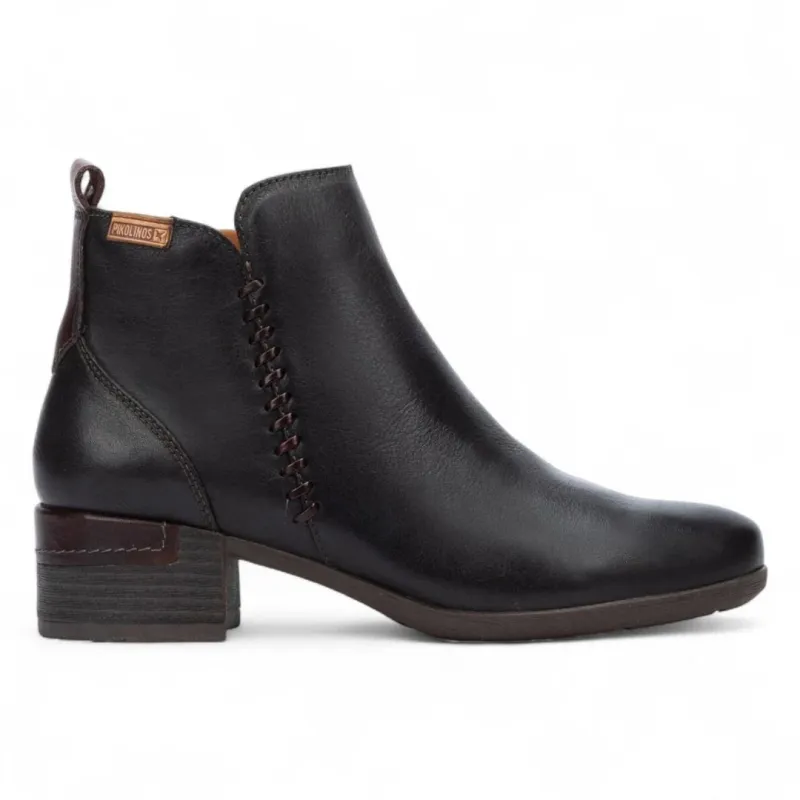Malaga - Women’s Black Mid Heel Zip Leather Ankle Boots sold by Tru Clothing