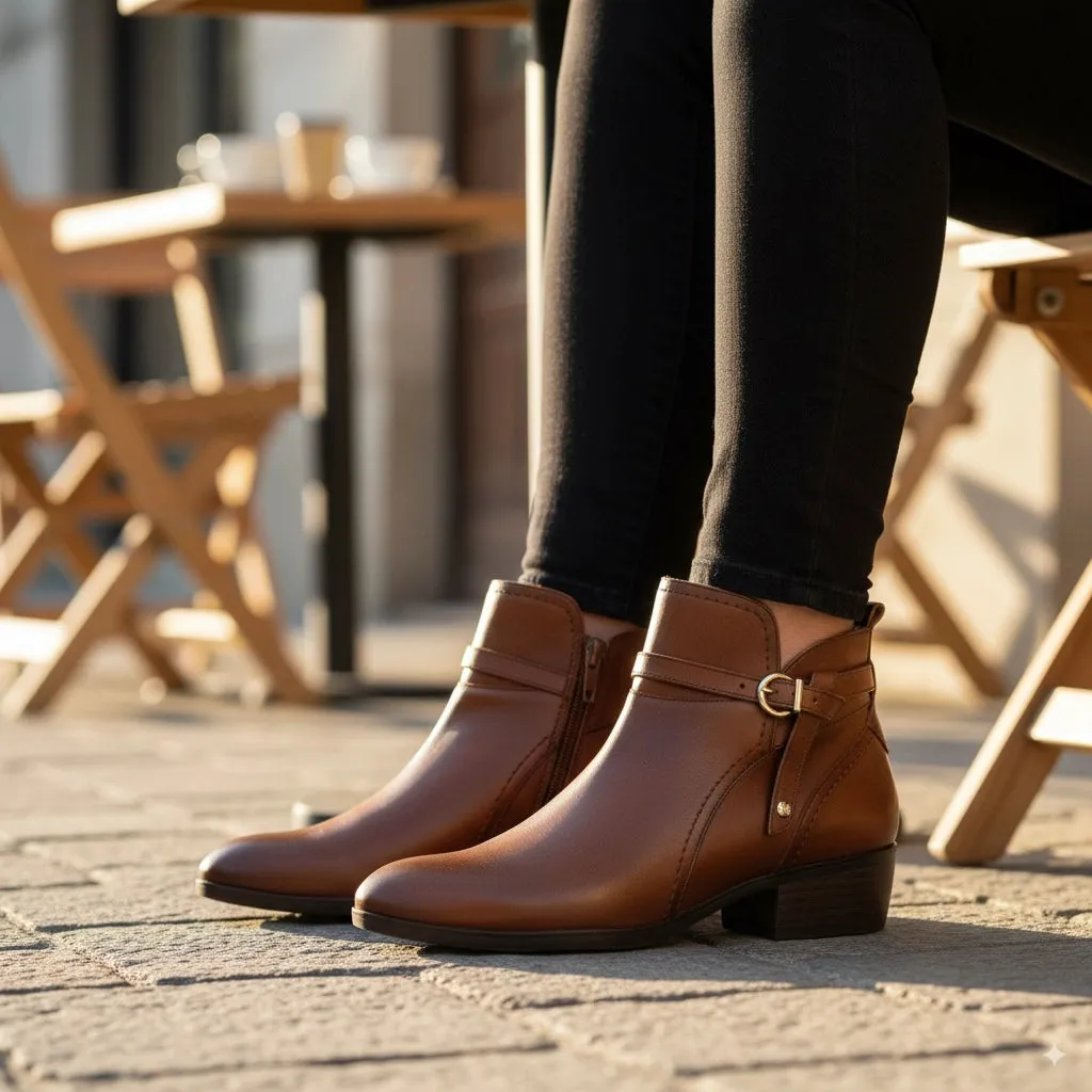 Daroca - Women’s Brown Leather Bootie Heeled Biker Boots sold by Tru Clothing product image thumbnail 3